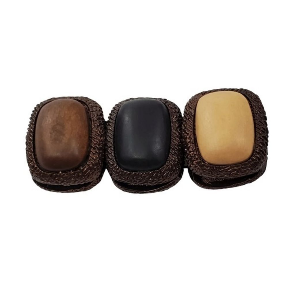 Wood Tribal Bracelet Chunky Statement Brown Silver‎